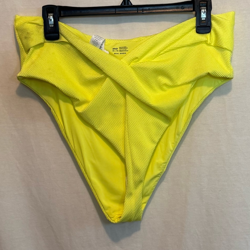 AA-612 Aerie NWT PLUS SIZE XXL High Cut Cheeky Yellow Swim Bikini Bottoms